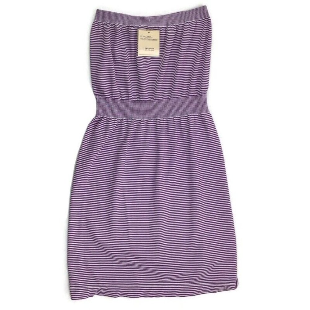Romeo & Me Strapless Dress Sz S/M Beach Knit Stretch Cinch Waist Striped Purple